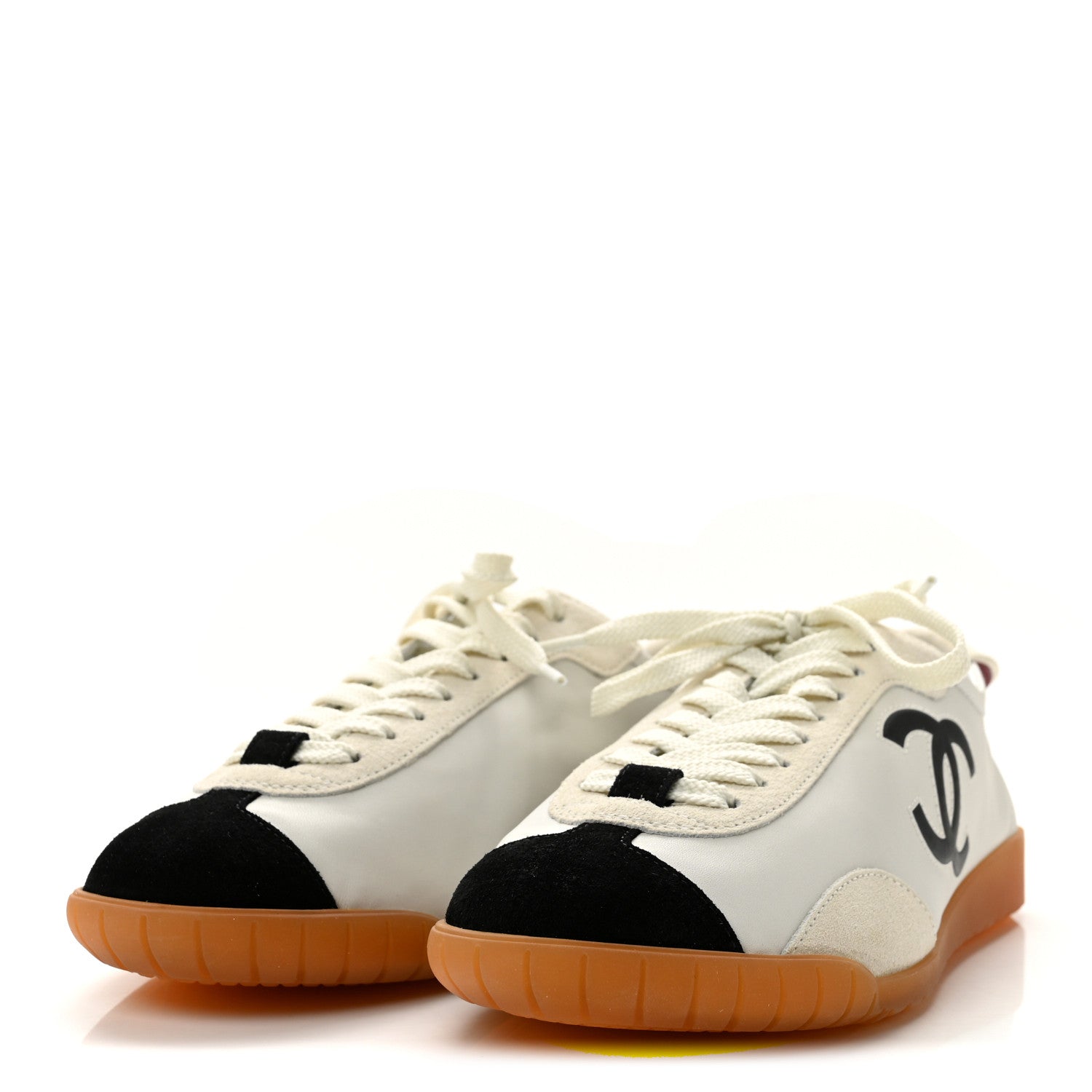 Chanel Calfskin Embossed Suede Sneakers 38.5 White Black 4 of 10