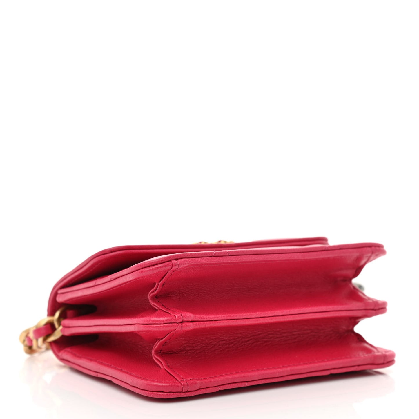 Lambskin Quilted Chanel 19 Flap Card Holder With Chain Dark Pink