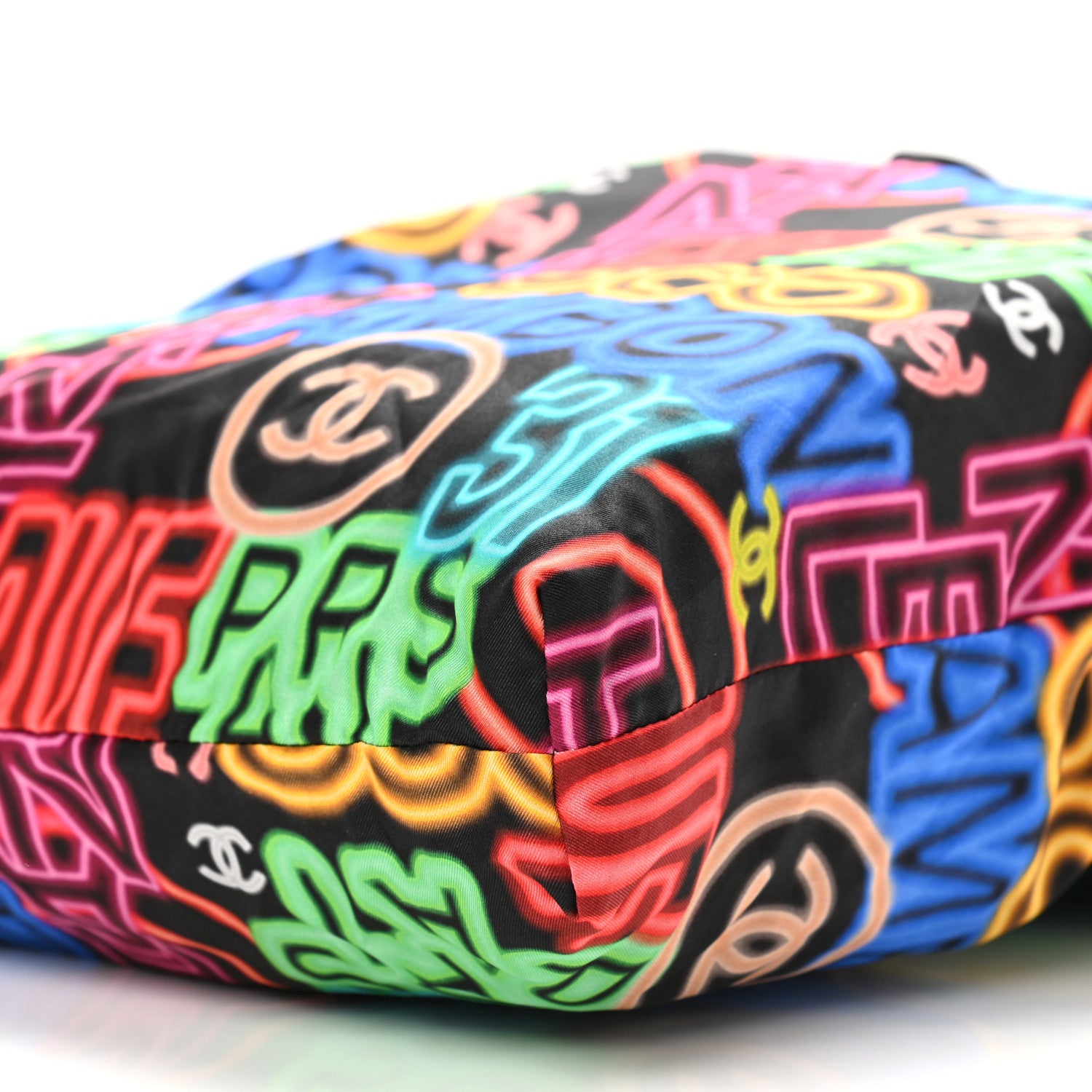 Chanel Caviar Fabric Graffiti Foldable Tote Bag With Chain Black Multicolor 6 of 15