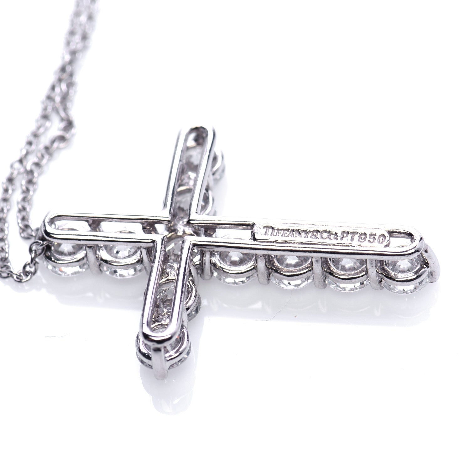 Tiffany Platinum Diamond Large Cross Pendant Necklace 5 of 7