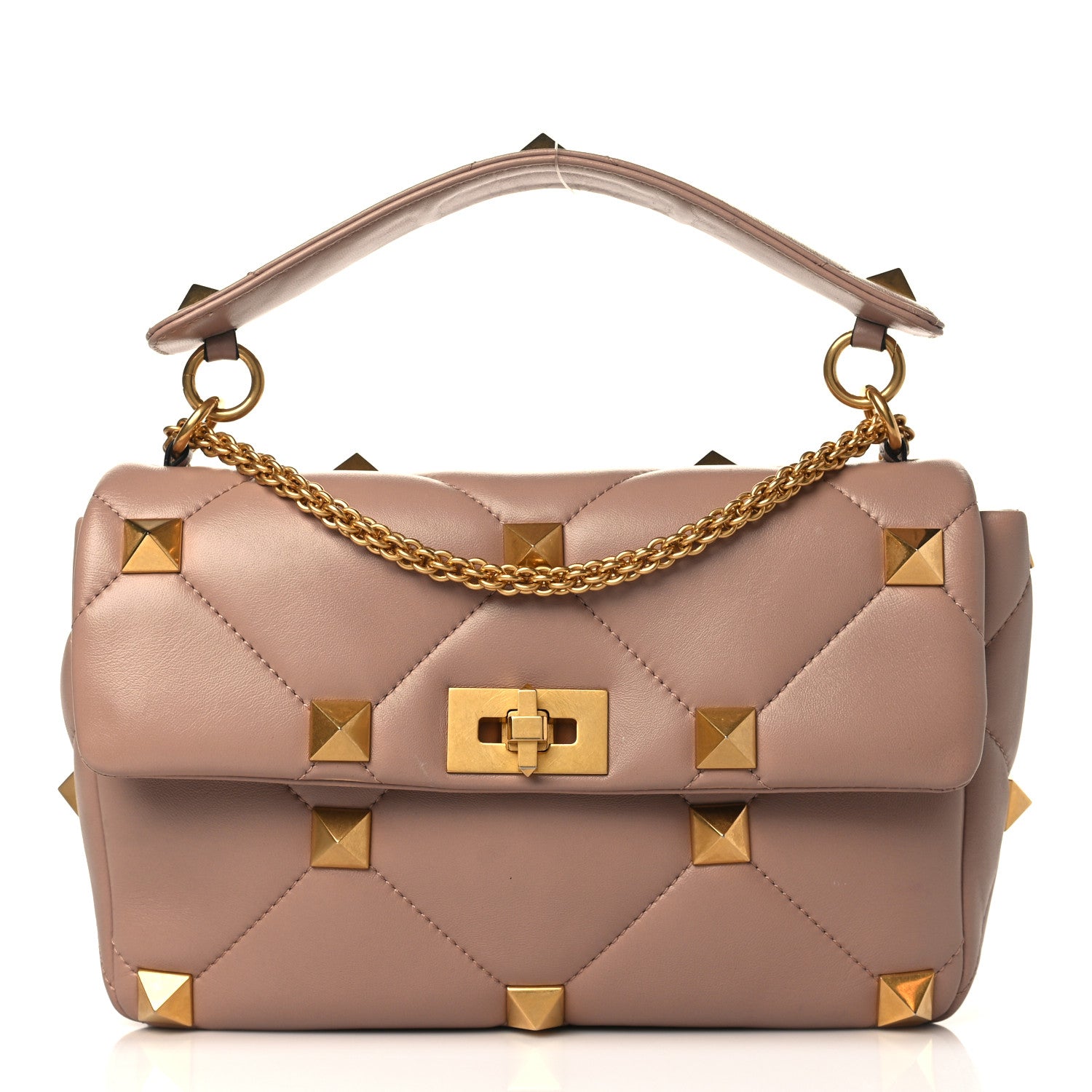 Valentino Garavani Nappa Large Roman Stud Shoulder Bag Rose Cannelle 1 of 8