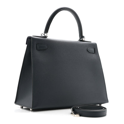 Hermes Epsom Sombrero Taurillon Clemence Kellygraphie Lettre H Kelly Sellier 28 Vert Cypress Bleu Obscur Malachite Bleu Encre 3 of 13