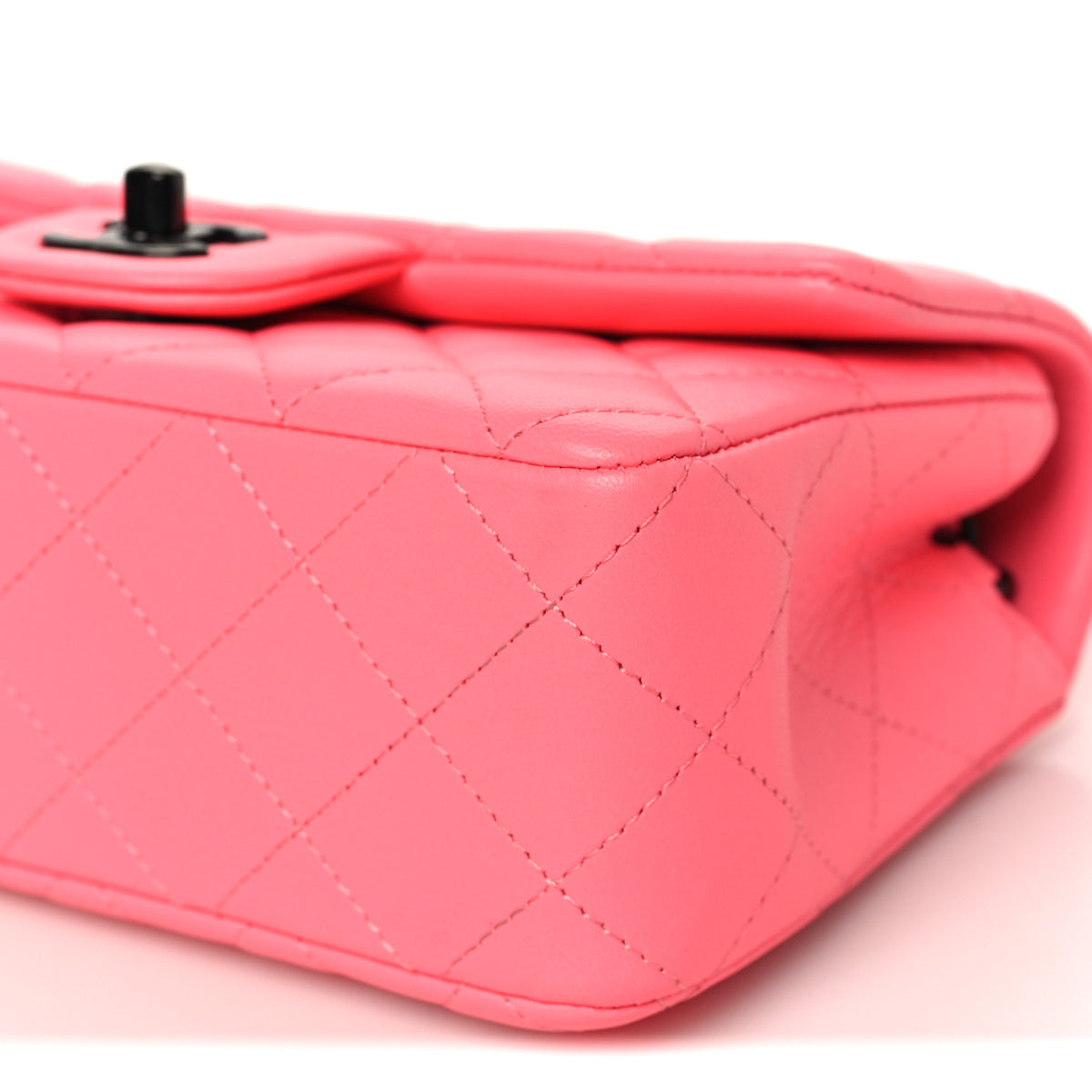 Lambskin Quilted Mini Rectangular Flap Coral Pink