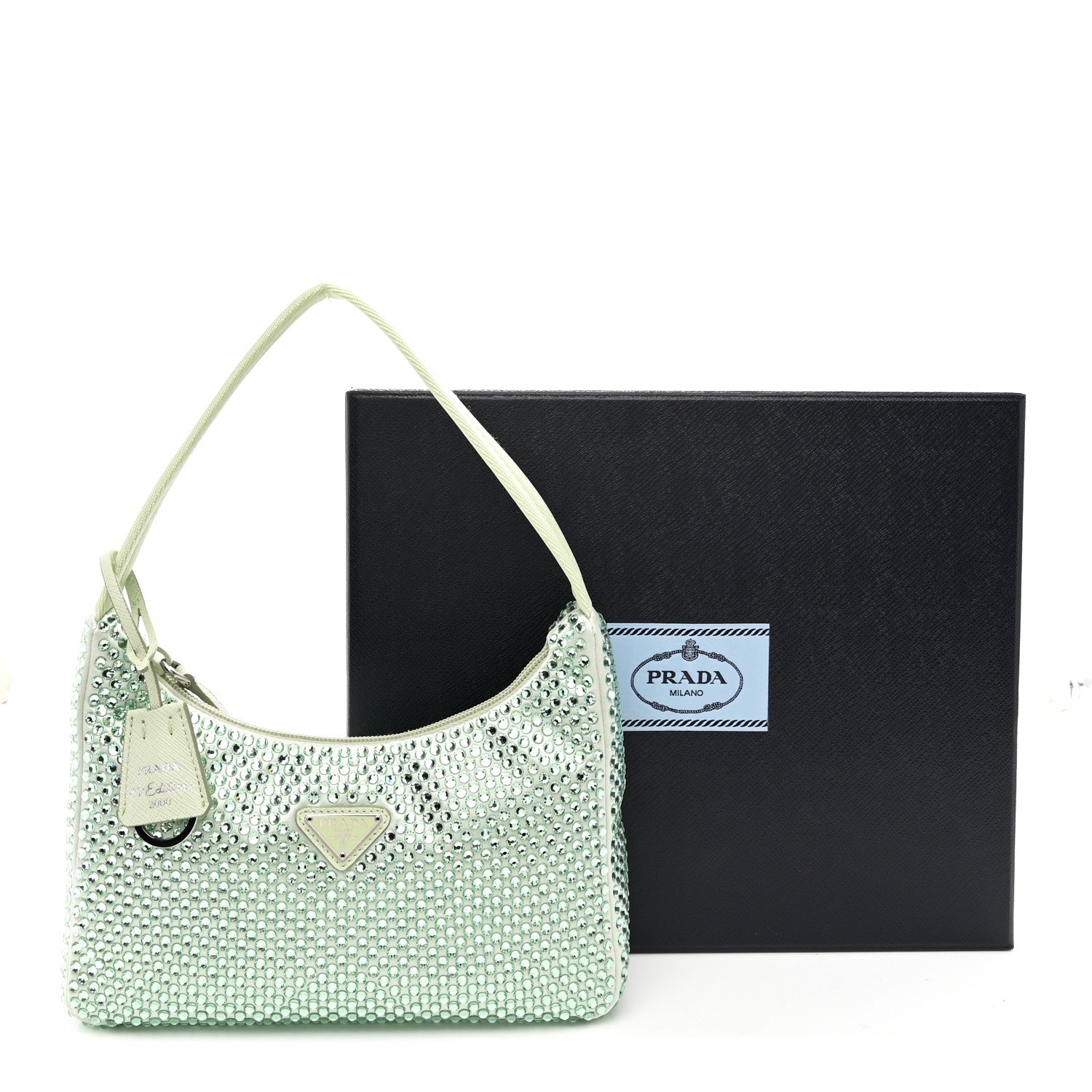 Prada Satin Crystal Mini Re-Edition 2000 Bag Acqua 11 of 11