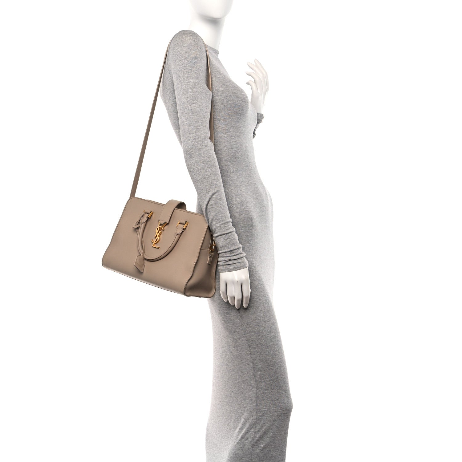 Saint Laurent Smooth Calfskin Small Monogram Cabas Beige 2 of 12