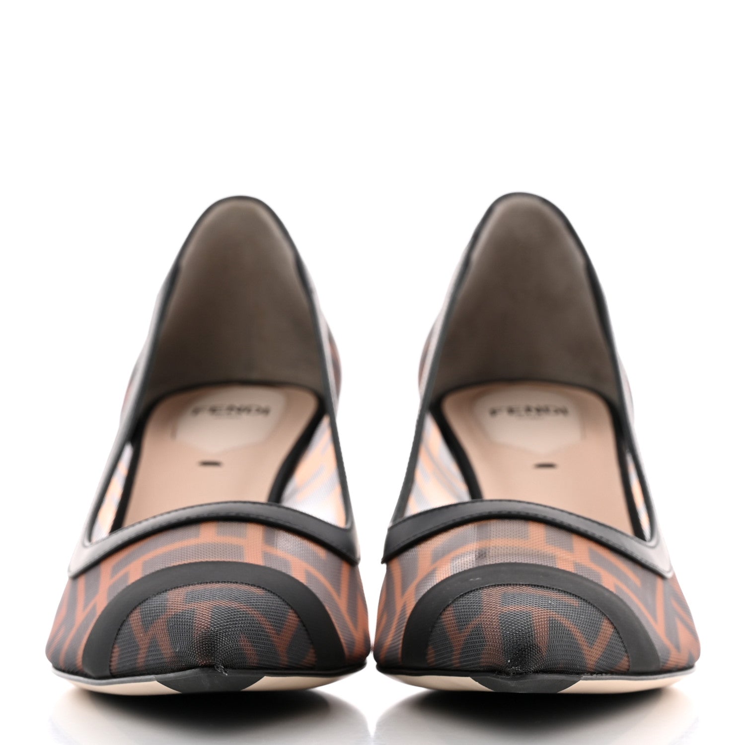 Fendi Technical Mesh Vitello Gommato FF Colibri 55mm Pumps 37.5 Tobacco Moro Black 2 of 16