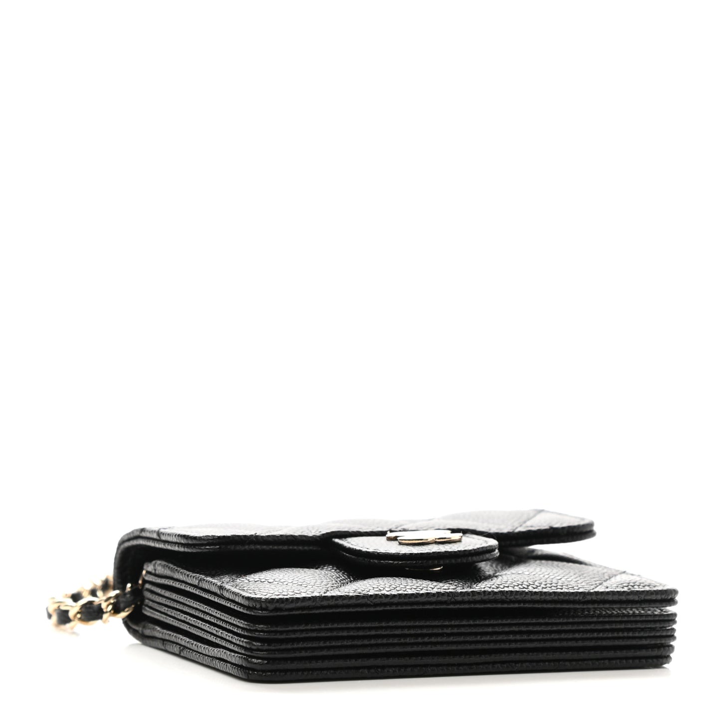 Caviar Quilted Flap Card Holder On Chain Black