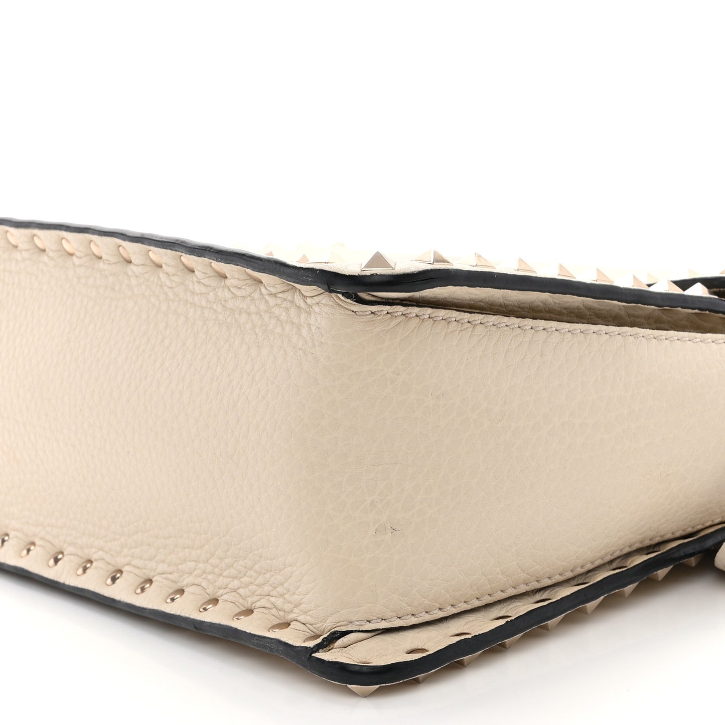 Grained Calfskin Rockstud Top Handle Flap Shoulder Bag Light Ivory
