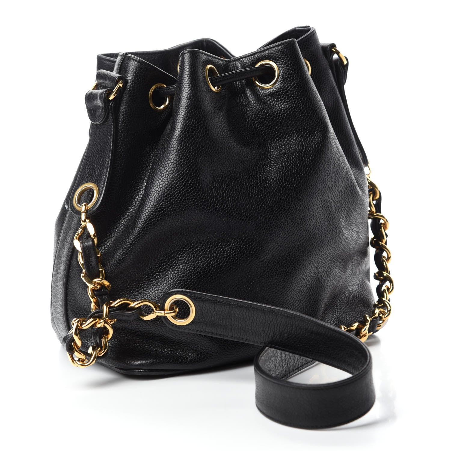 Chanel CC Stitched Drawstring Bucket Bag Black 4 of 12
