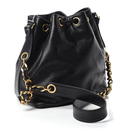 Chanel CC Stitched Drawstring Bucket Bag Black 4 of 12