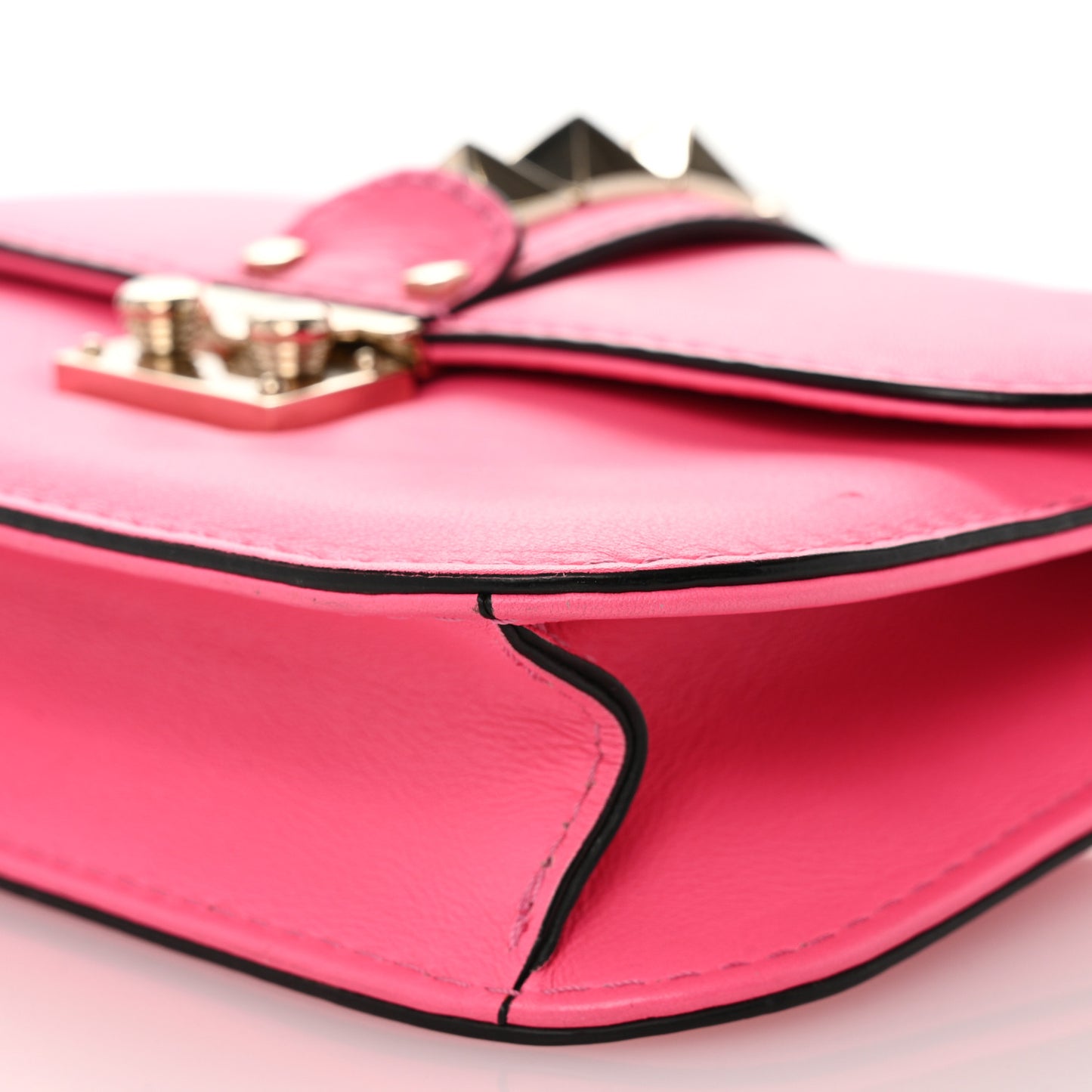 Vitello Small Glam Lock Rockstud Flap Deep Fuxia