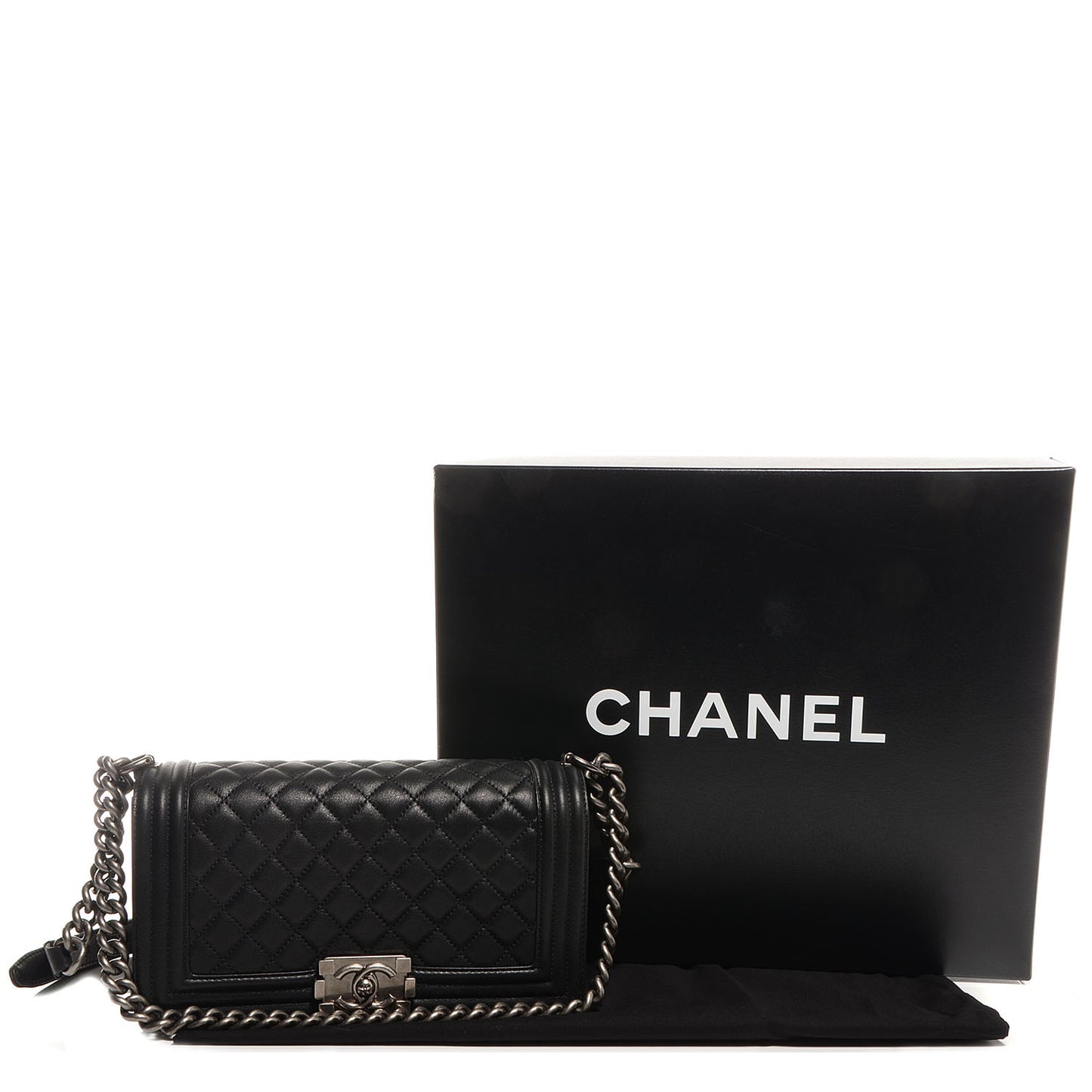 Metallic Calfskin Quilted Medium Boy Flap Black