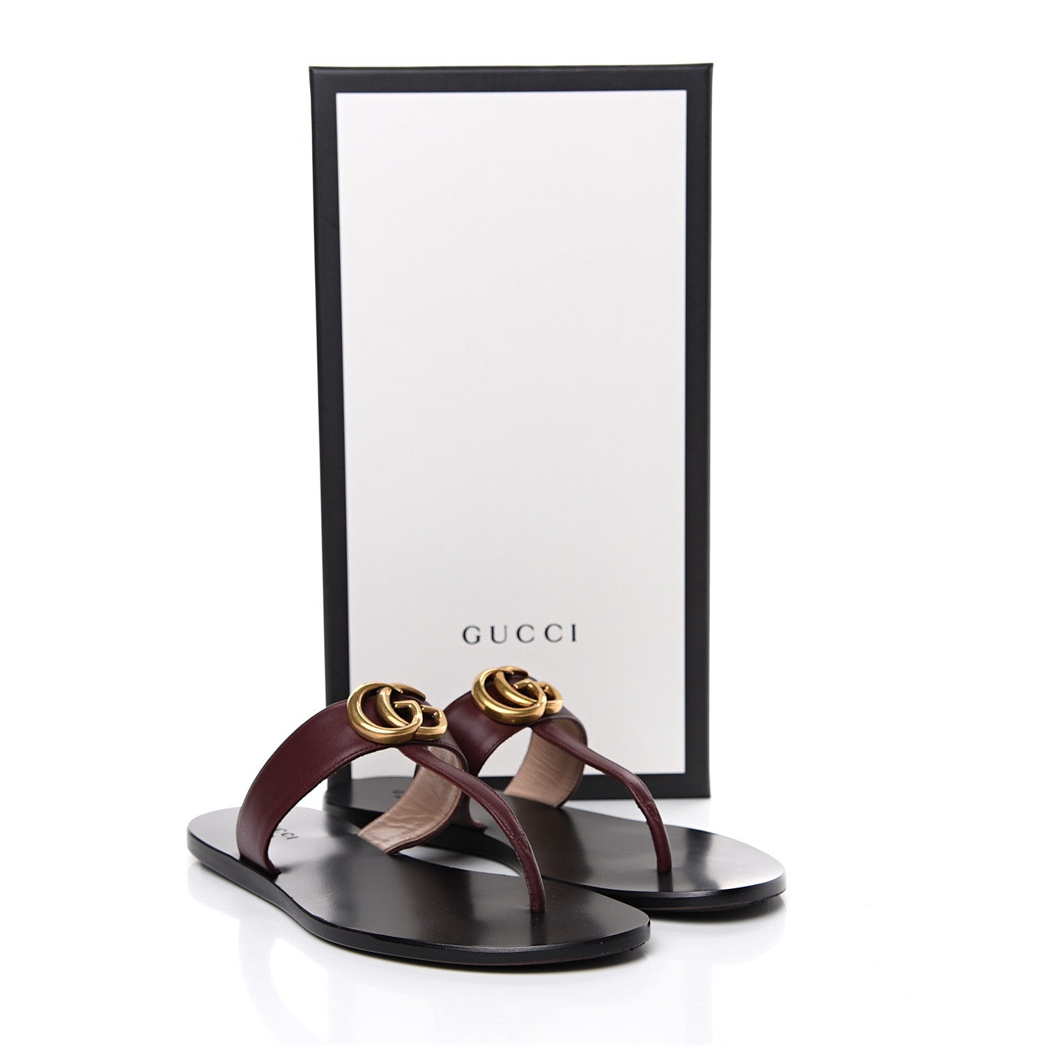 Gucci Calfskin GG Marmont Thong Sandals 36.5 Vintage Bordeaux 9 of 9