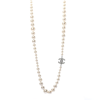 Chanel Graduated Pearl CC Long Necklace Silver 1 of 4