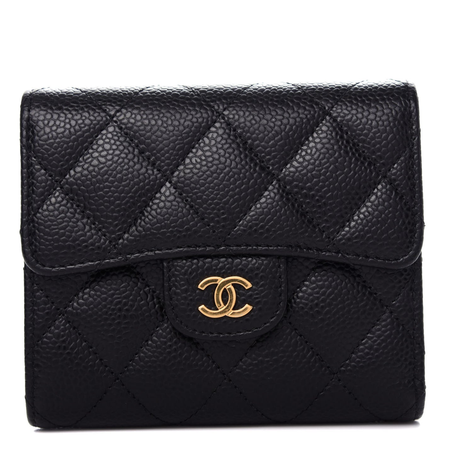 Caviar Quilted Compact Flap Wallet Black