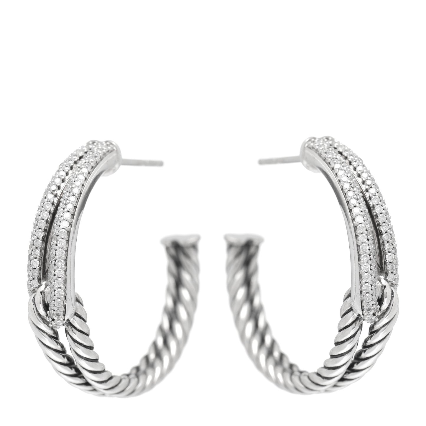 Sterling Silver Diamond Single Loop Labyrinth Hoop Earrings