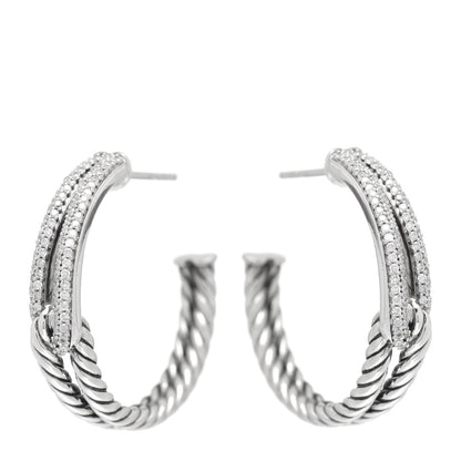 David Yurman Sterling Silver Diamond Single Loop Labyrinth Hoop Earrings 1 of 4