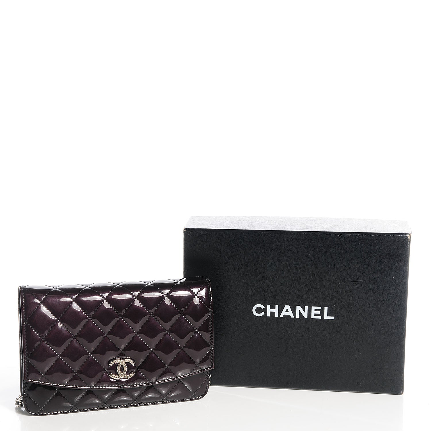 Chanel Patent Quilted Brilliant Wallet On Chain WOC Bordeaux Clair 4 of 9