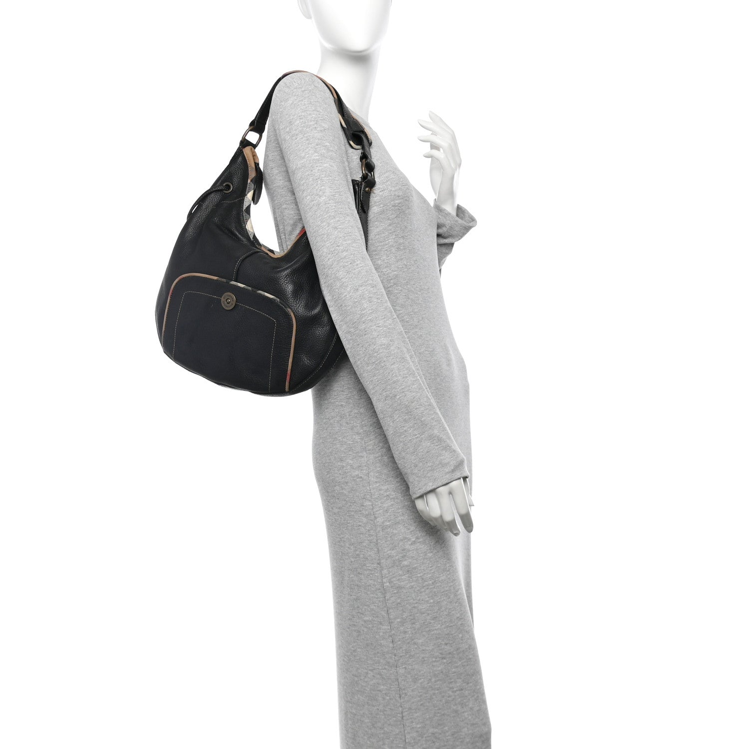 Burberry Calfskin Nova Check Trim Hobo Black 2 of 12