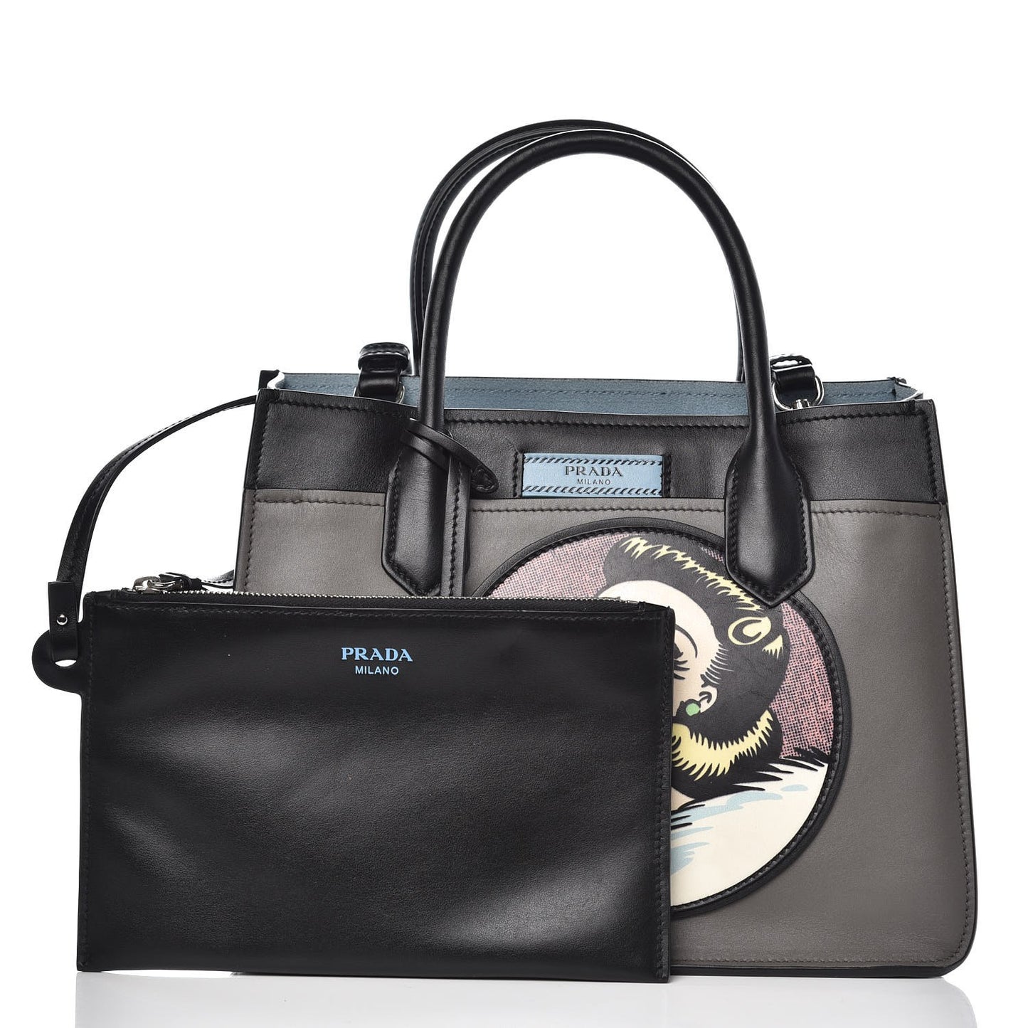 Vitello Patch Comics Dual Shoulder Bag Marmo Black
