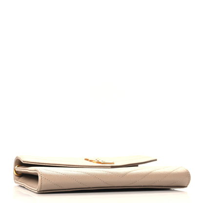 Saint Laurent Grain De Poudre Matelasse Chevron Monogram Cassandre Flap Pouch Dark Beige 4 of 11