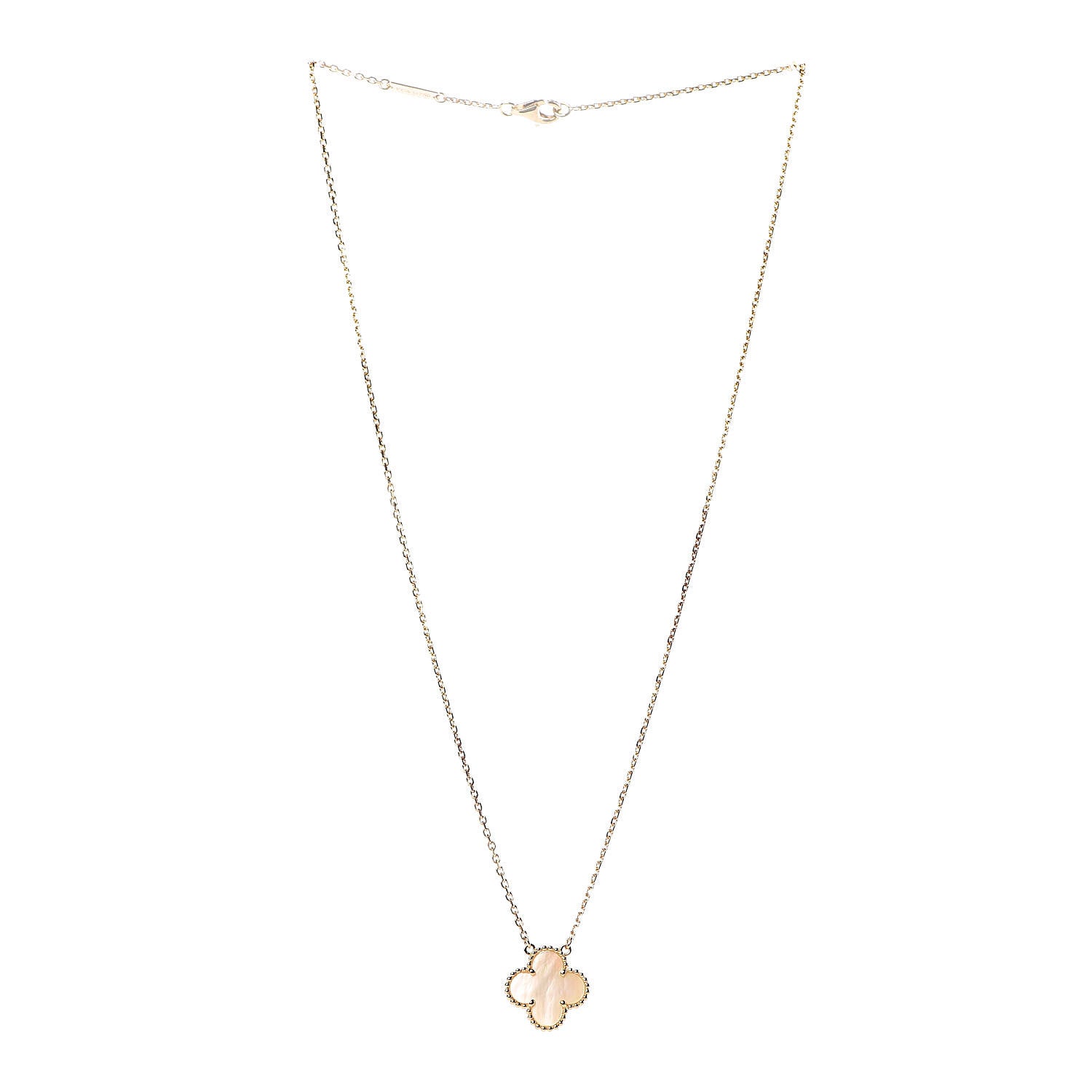 Van Cleef & Arpels 18K Yellow Gold Mother of Pearl Vintage Alhambra Pendant Necklace 3 of 6