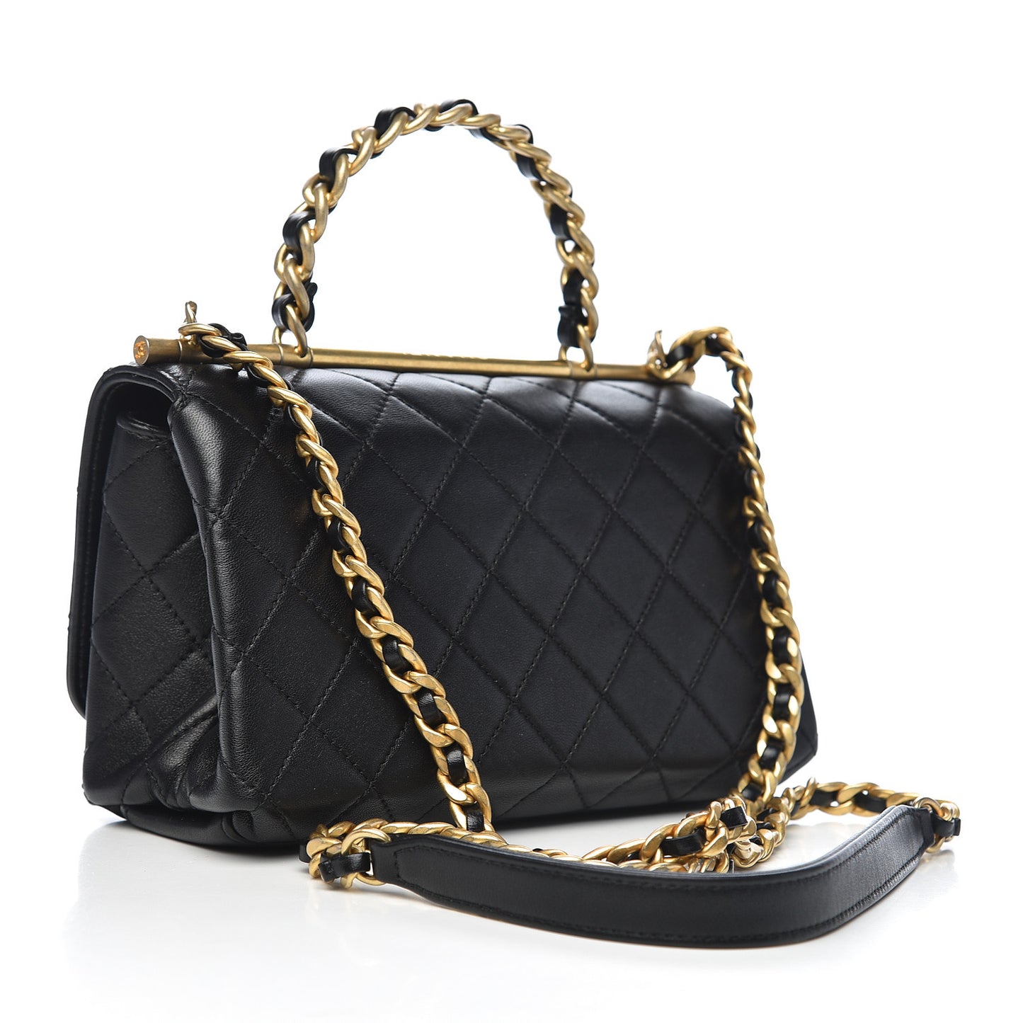 Lambskin Quilted La Parisienne Top Handle Flap Black