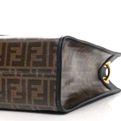 Fendi Glazed Fabric Vitello Century Plexiglass FF 1974 Stamp Patch Small Runaway Shopper Tote Mogano Panna Black 10 of 10