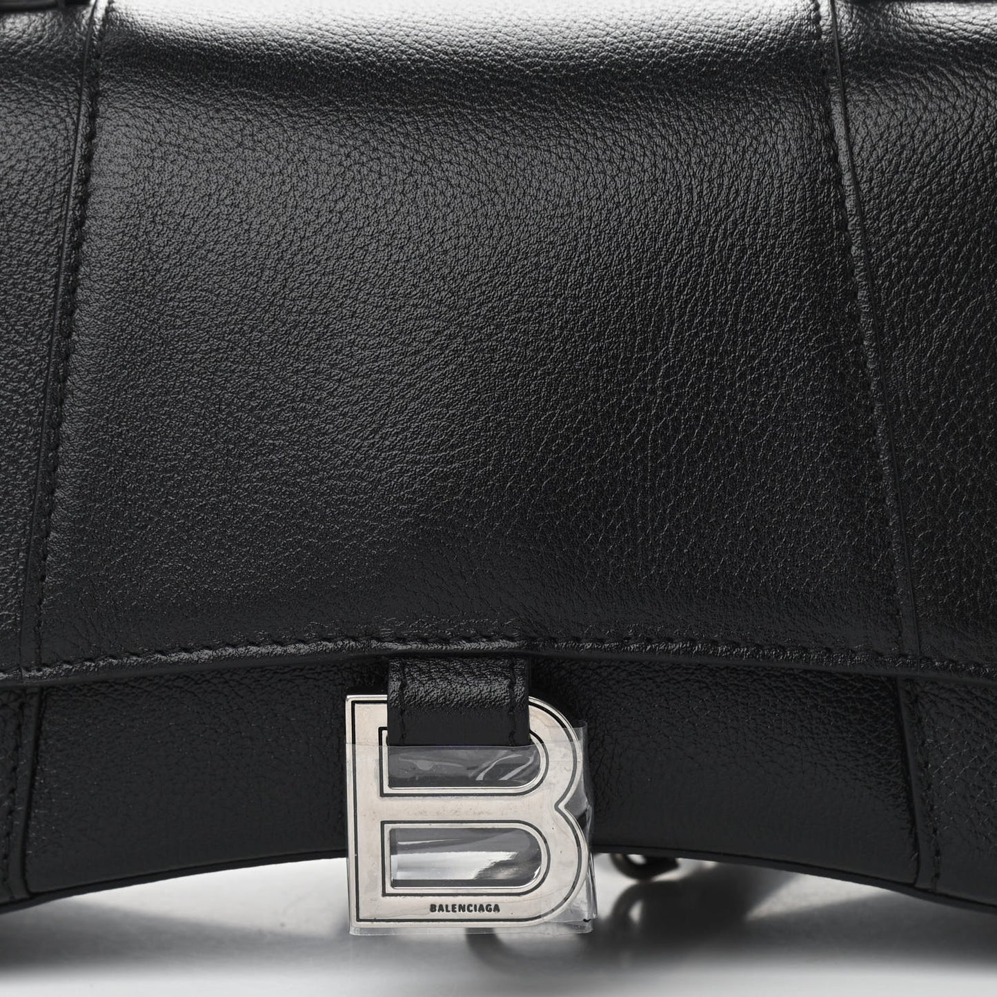 Grained Calfskin Small Hourglass Top Handle Bag Black