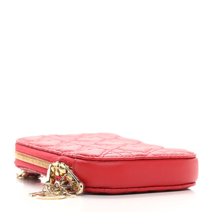 Christian Dior Lambskin Cannage Dioramour Lady Dior Phone Holder Bright Red 4 of 9