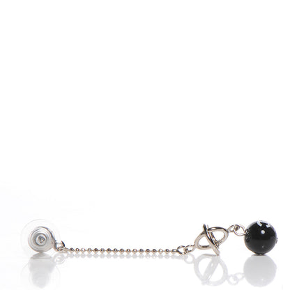 Chanel CC Logo Bead Long Drop Earrings Silver 2 of 5