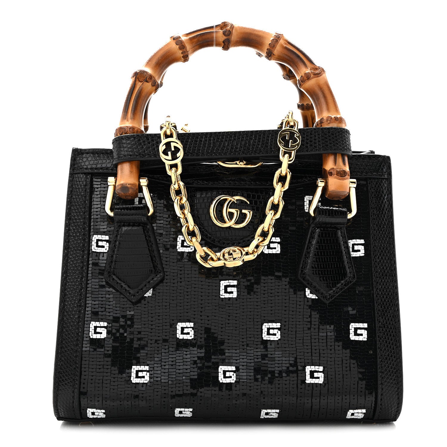 Gucci Lizard Sequin GG Monogram Mini Diana Tote Bag Black 1 of 10