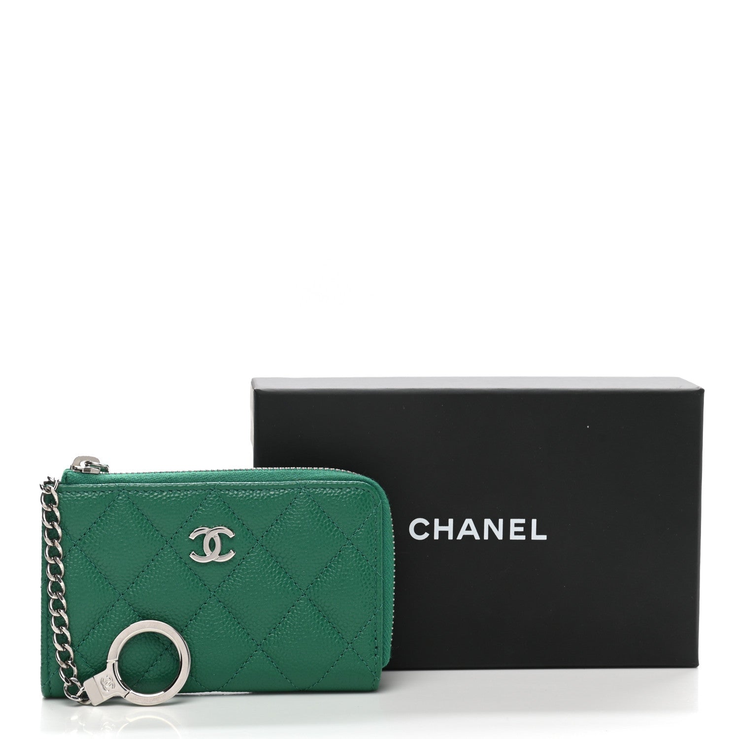 Chanel Caviar Quilted Zipped Key Holder Case Green 8 of 8