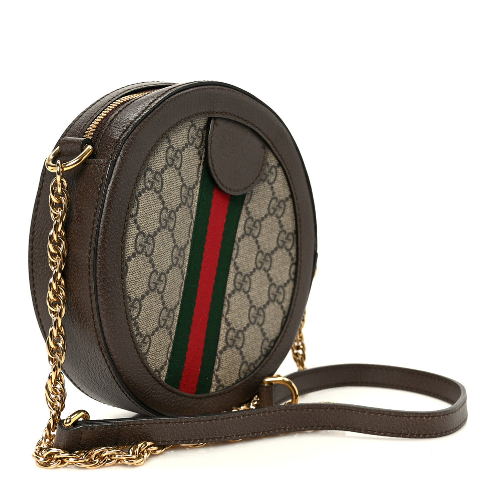 Gucci GG Supreme Monogram Web Mini Ophidia Round Shoulder Bag Brown ...