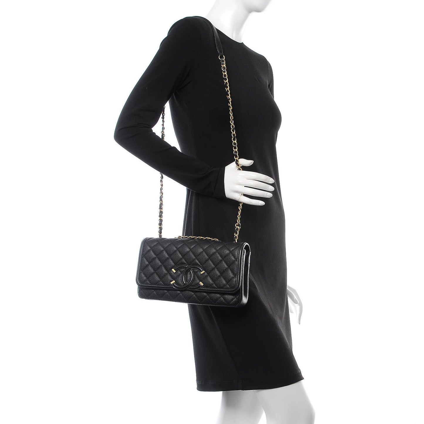 Caviar Quilted Medium CC Filigree Flap Black