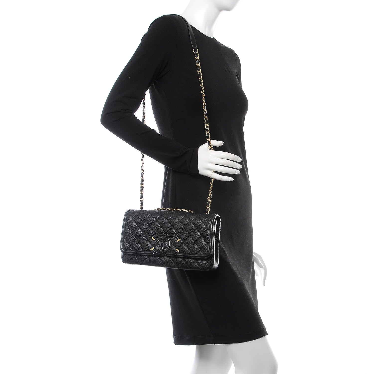 Chanel Caviar Quilted Medium CC Filigree Flap Black 2 of 8