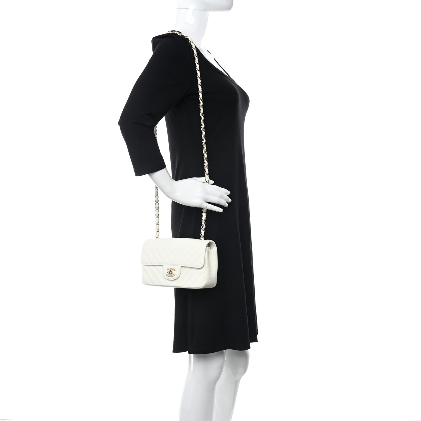 Lambskin Chevron Quilted Mini Rectangular Flap White