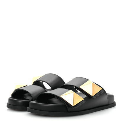 Valentino Garavani Calfskin Roman Stud Slide Sandals 37 Black 4 of 12