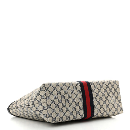 Gucci GG Supreme Monogram Textured Calfskin Web Medium Ophidia Shopping Tote Beige Blue 4 of 11