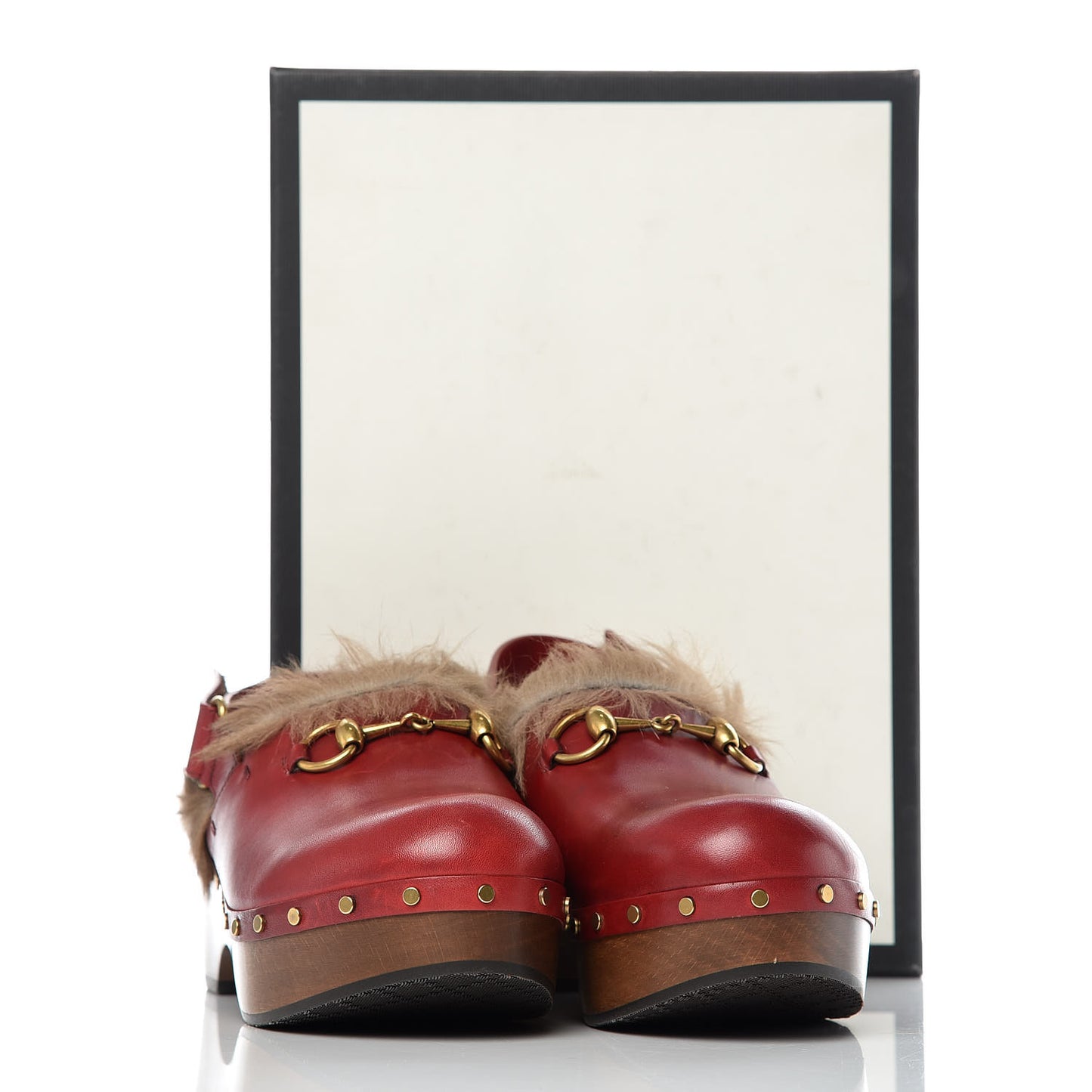 Calfskin Fur Horsebit Amstel Slingback Clogs 39 Rosso Naturale