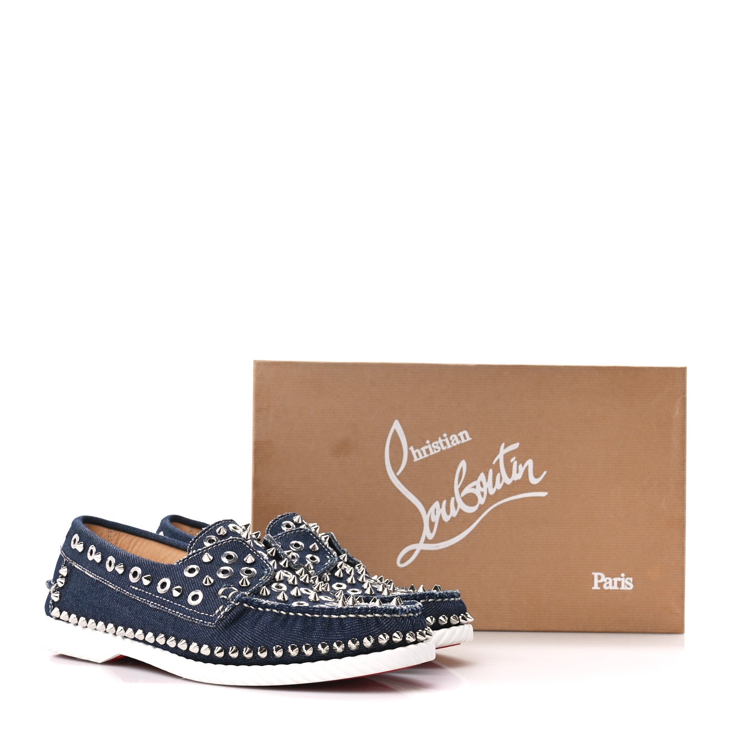 Christian Louboutin Denim Yacht Spikes Loafers 40 Blue 1361629