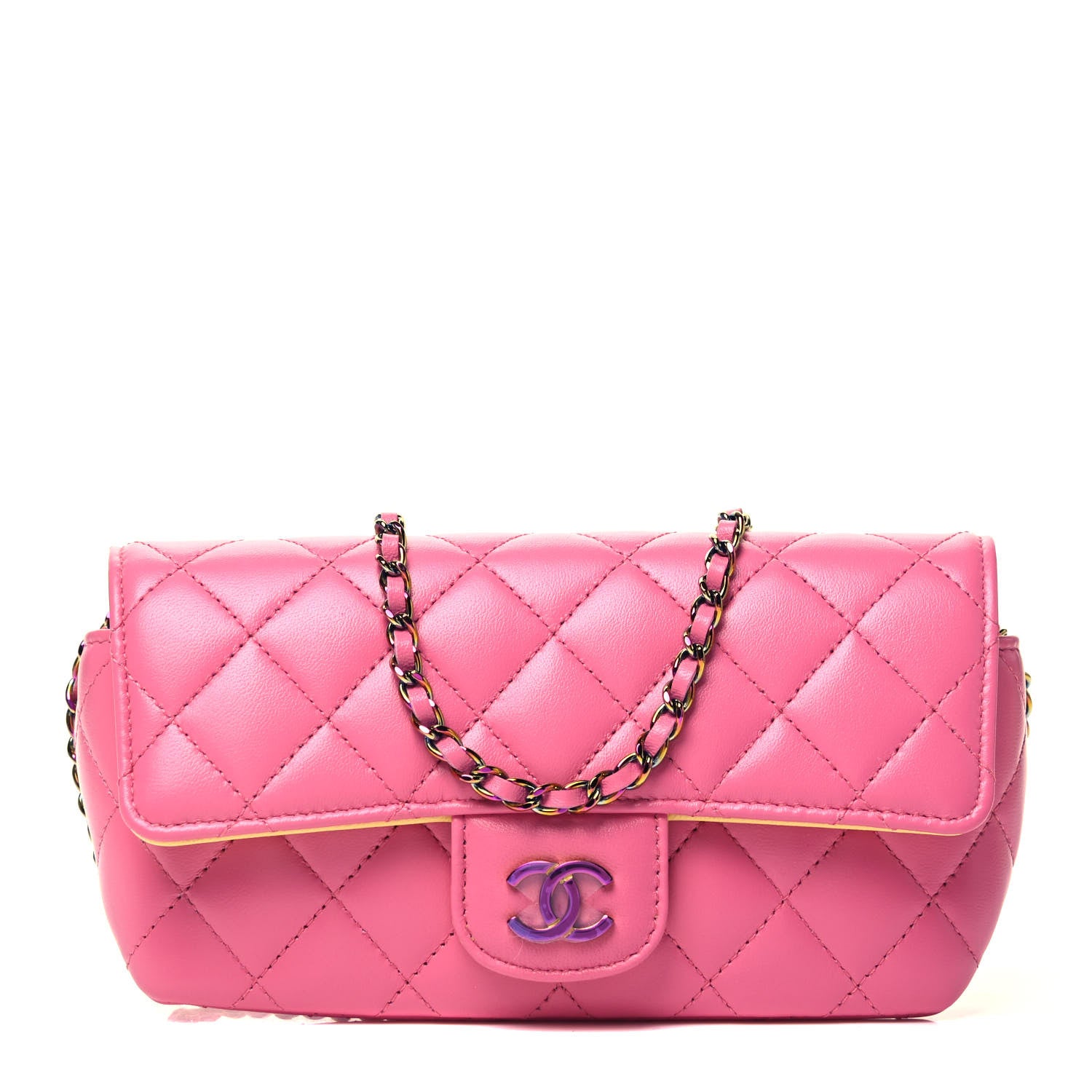 Chanel Lambskin Quilted Glasses Case With Chain Pink Yellow 1 of 9