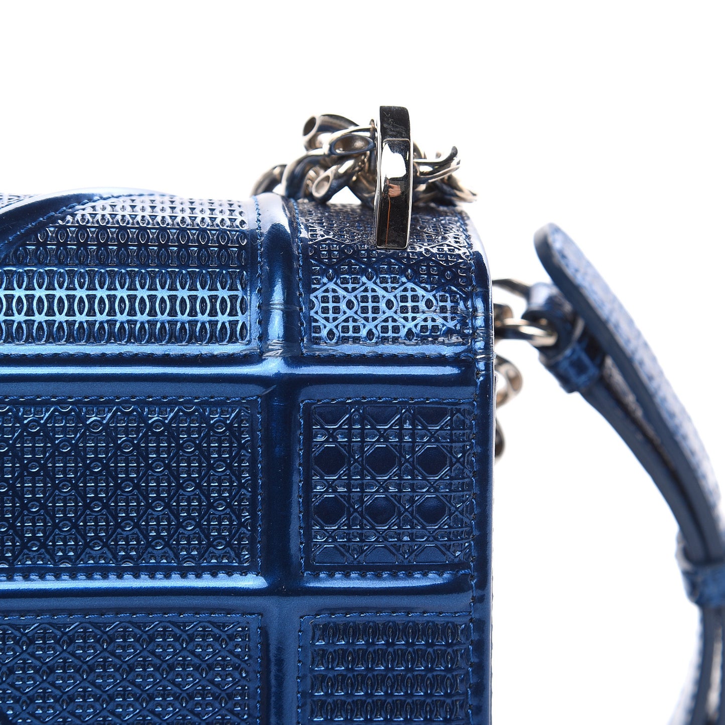 Metallic Patent Micro-Cannage Medium Diorama Flap Bag Blue
