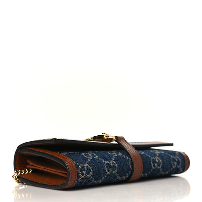 Gucci New Denim GG Monogram Jackie 1961 Chain Wallet Blue Tea Cuir 4 of 9