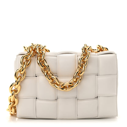 Bottega Veneta Lambskin Maxi Intreccio Padded Chain Cassette Crossbody Bag White 1 of 11