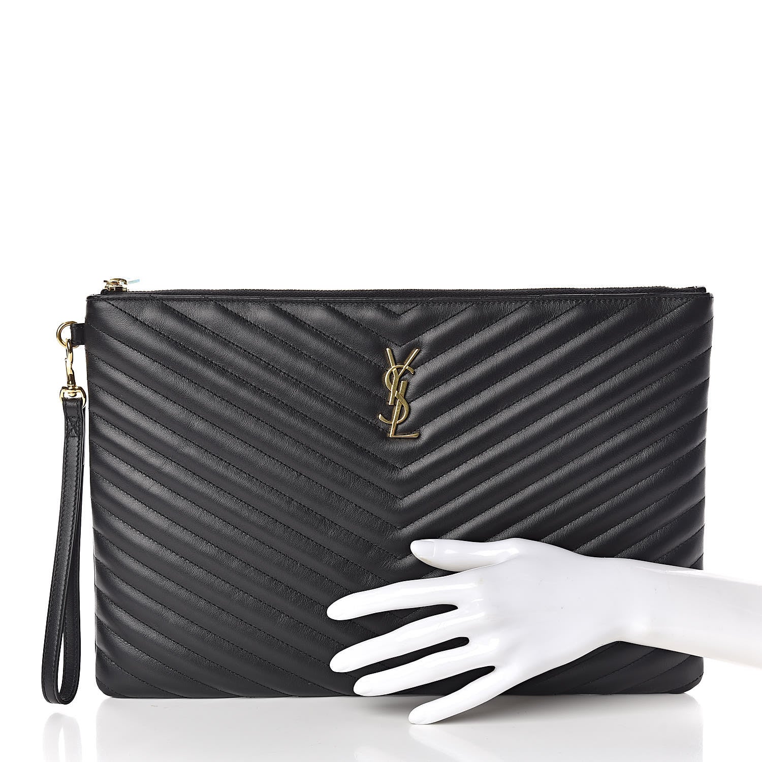 Saint Laurent Calfskin Matelasse Chevron Monogram Document Holder Black 2 of 9