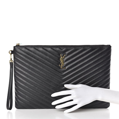 Saint Laurent Calfskin Matelasse Chevron Monogram Document Holder Black 2 of 9