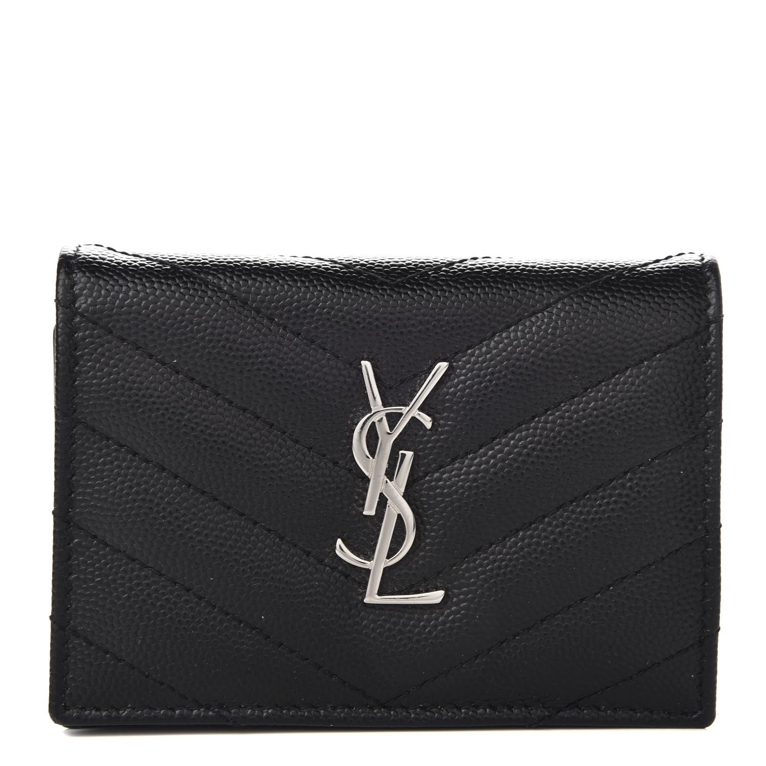 Saint Laurent Grain De Poudre Matelasse Chevron Monogram Card Case Black 1 of 7
