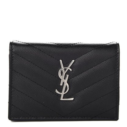 Saint Laurent Grain De Poudre Matelasse Chevron Monogram Card Case Black 1 of 7