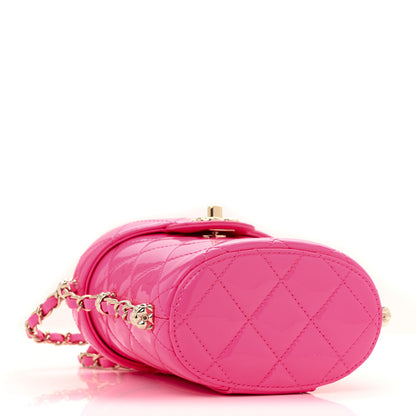 Chanel Patent Quilted CC Vani-Tea Case With Chain Neon Pink 4 of 11